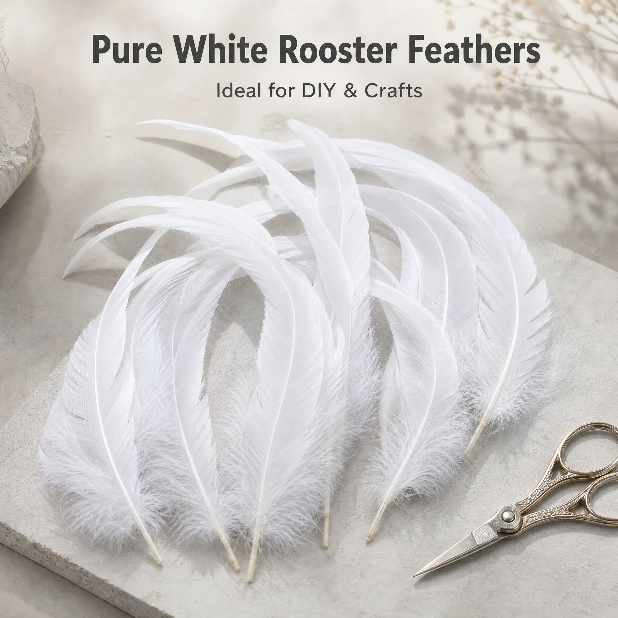 Long White Rooster Tail Feathers 15-35cm Natural Plumes for DIY Clothing Accessories Jewelry and Party Decor