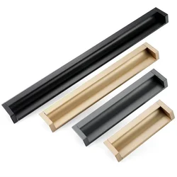 Recessed Handles for Sliding Door 100-400mm Recessed Embedded Wardrobe Sliding Door Handle Closet Door Pulls Black Knob