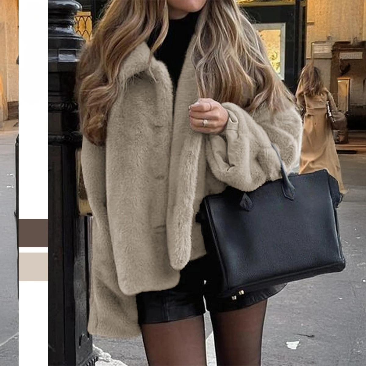 

Осень-зима 202, новое универсальное однотонное женское повседневное меховое пальто, модное мужское теплое пальто с лацканами и длинными рукавами