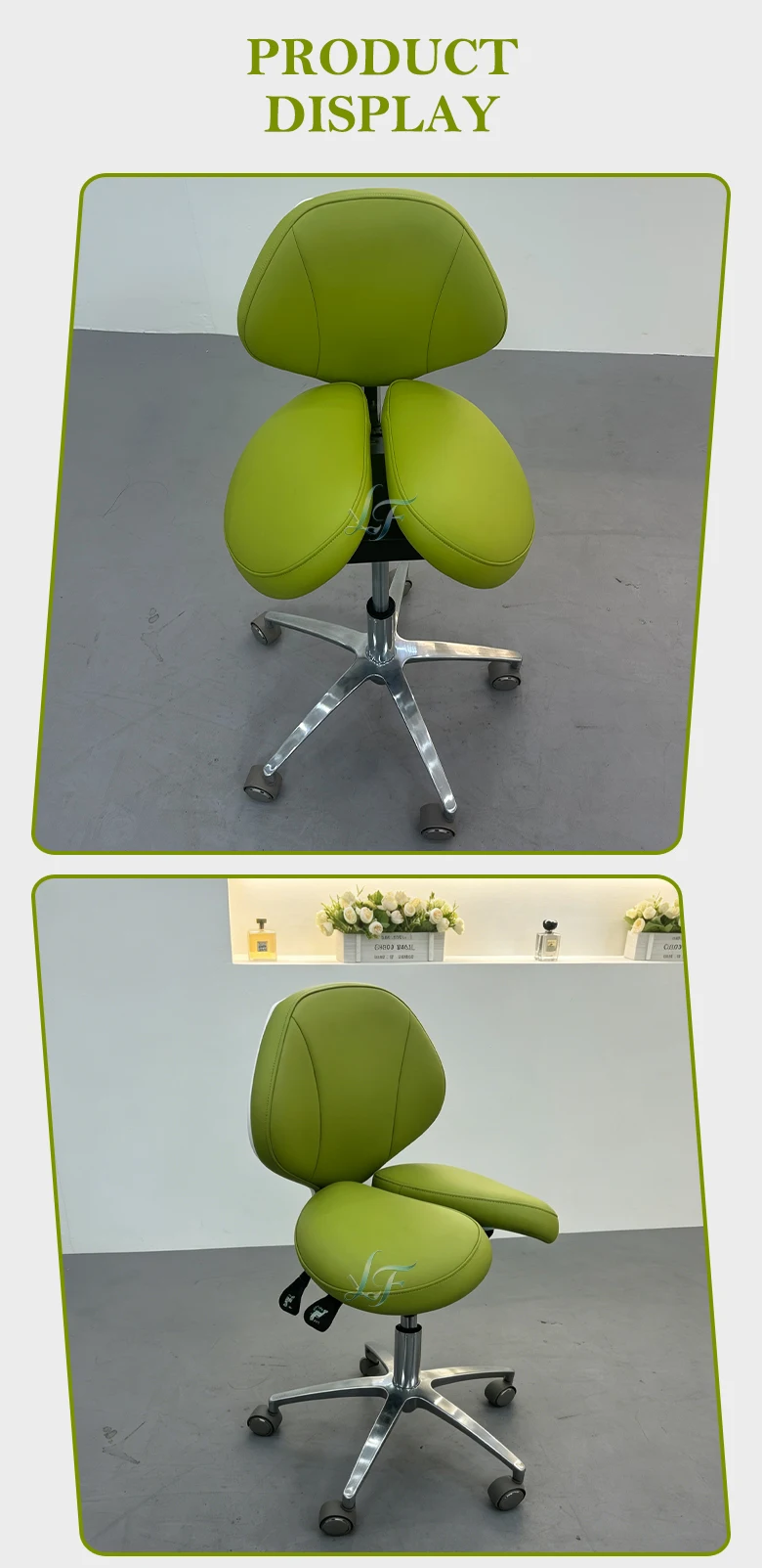 Hellgrüner Lederhocker, 360 Grad drehbar, höhenverstellbar, anpassbare Farbe, für Nagel-, Friseur- und Schönheitssalons – Detail 9