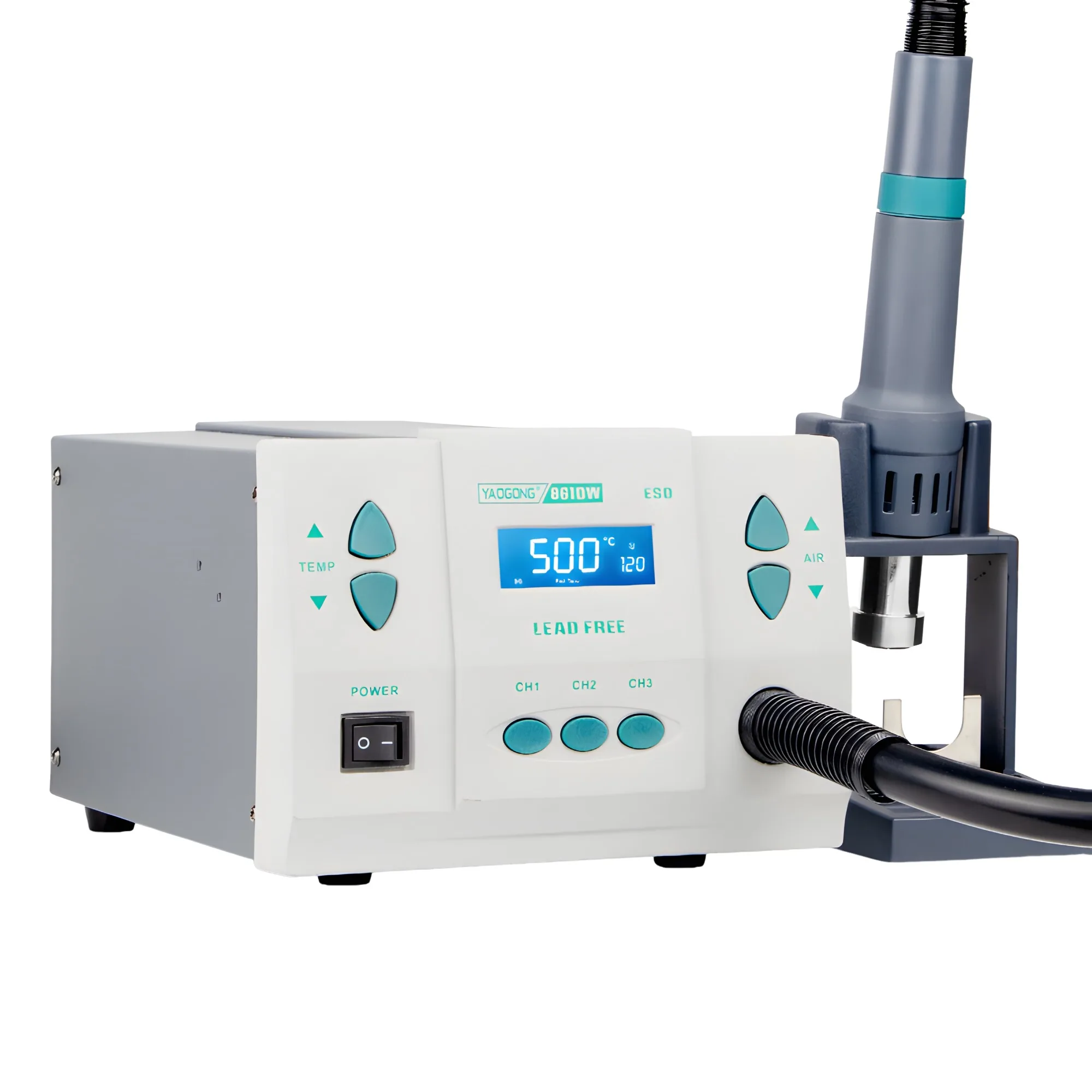 Estação de retrabalho de ar quente digital 110V / 220V 1000W com display, pistola de calor rápida para solda YAOGONG 861DW