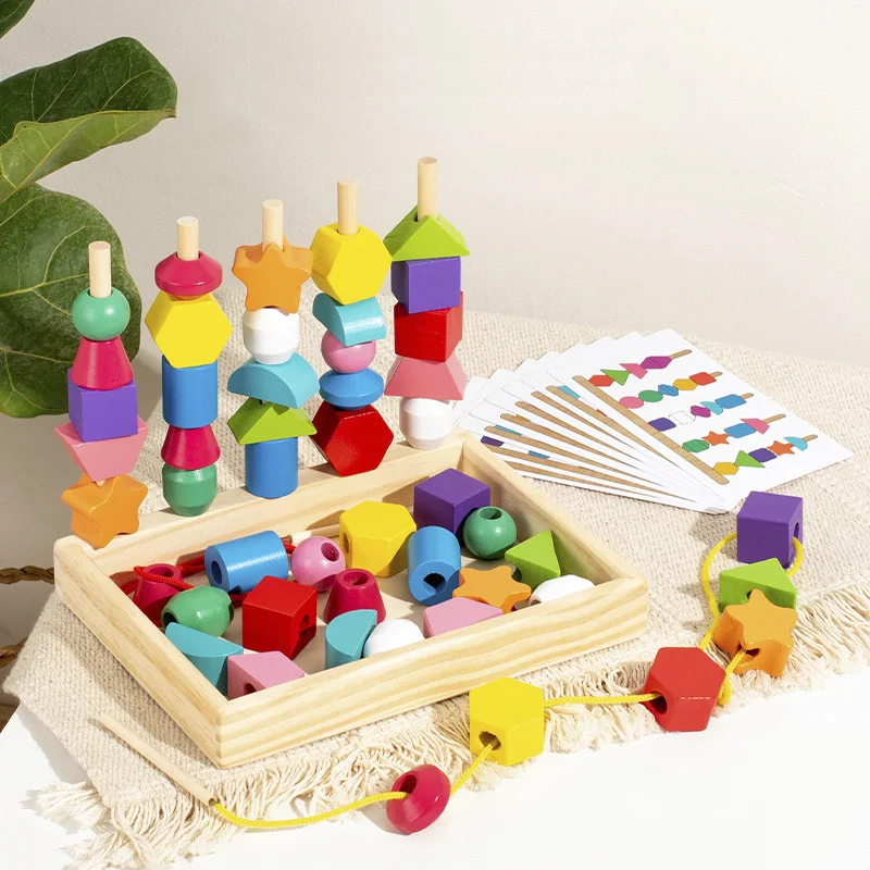 Montessori Wooden Toys Color Shape Matching Puzzle Game Colorful Beaded Color Cognition Educational Toys Gift For Children Kids