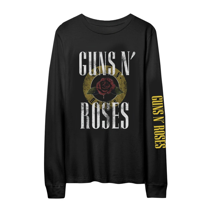 Camiseta de Manga Longa Pop 2026 com Capuz da Banda Guns N' Roses, uma banda retrô de punk rock europeia e americana.