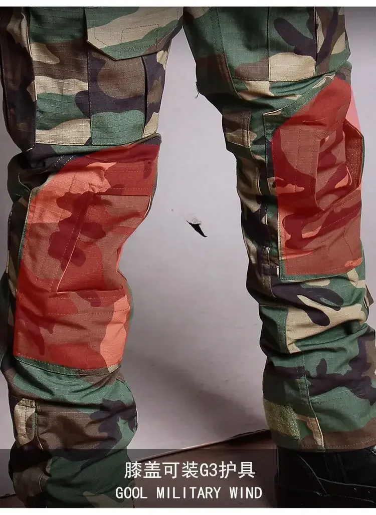 RU Camo Taktische Sets Männer Im Freien Atmungsaktive Langarm T Shirts + Multi-tasche Gerade Cargo Hose 2Pcs anzug Training Kampf Set – Detail 18