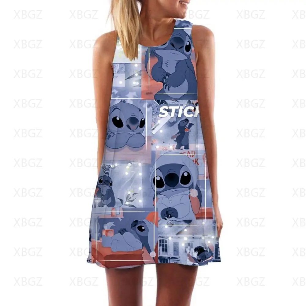 หลวม Y2k Mini ชุดสตรี Stitch Sundresses ฤดูร้อนแฟชั่นชุดผู้หญิง2022 Cool Beach เซ็กซี่ Disney การ์ตูน Boho