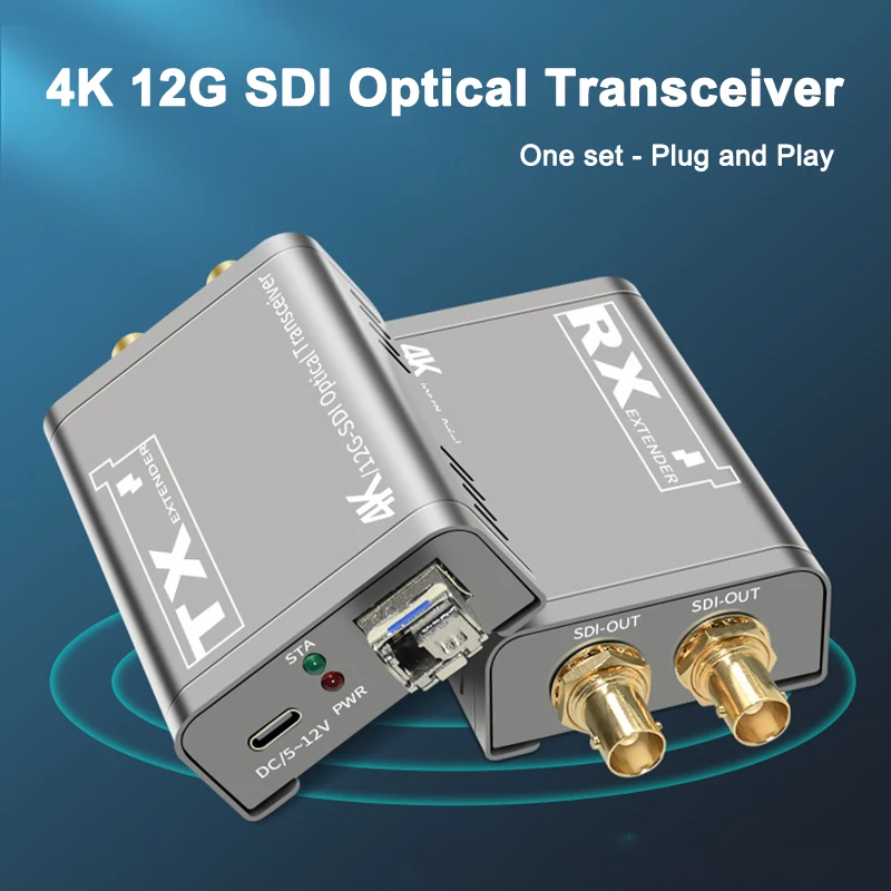 

12G SDI оптоволоконный удлинитель 4K 60 Гц через LC оптоволоконный кабель 20 км HD SDI видео аудио оптоволоконный передатчик приемник разъем с SFP