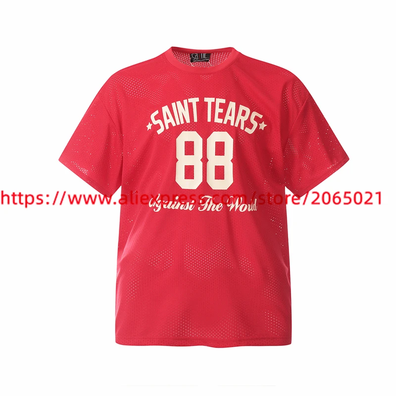 Mesh SAINT TEARS T-shirt Men Women 1:1 Best Quality Red Black White Blue Vintage T Shirt Top Tees