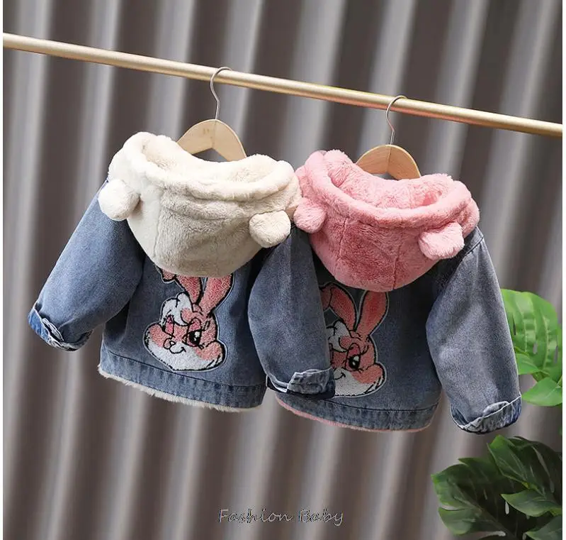 Children Coat Girls Padded Cotton Denim Jacket Winter New Fashion Warm Girl\'s Jacket Coat Splicing Mao Mao Outerwear