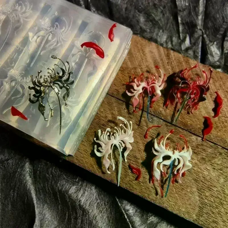Molde de Silicona 3D para Arte de Uñas, Diseño de Flor de Lycoris Radiata, Plantilla para Tallar Uñas, Patrones Florales
