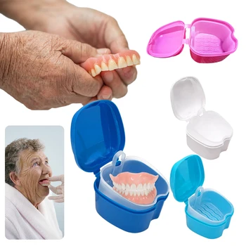 Denture Bath Box Dental False tooth Storage Box with Hanging Net Container tooth Nursing Plastic Artificial Tooth Organizer