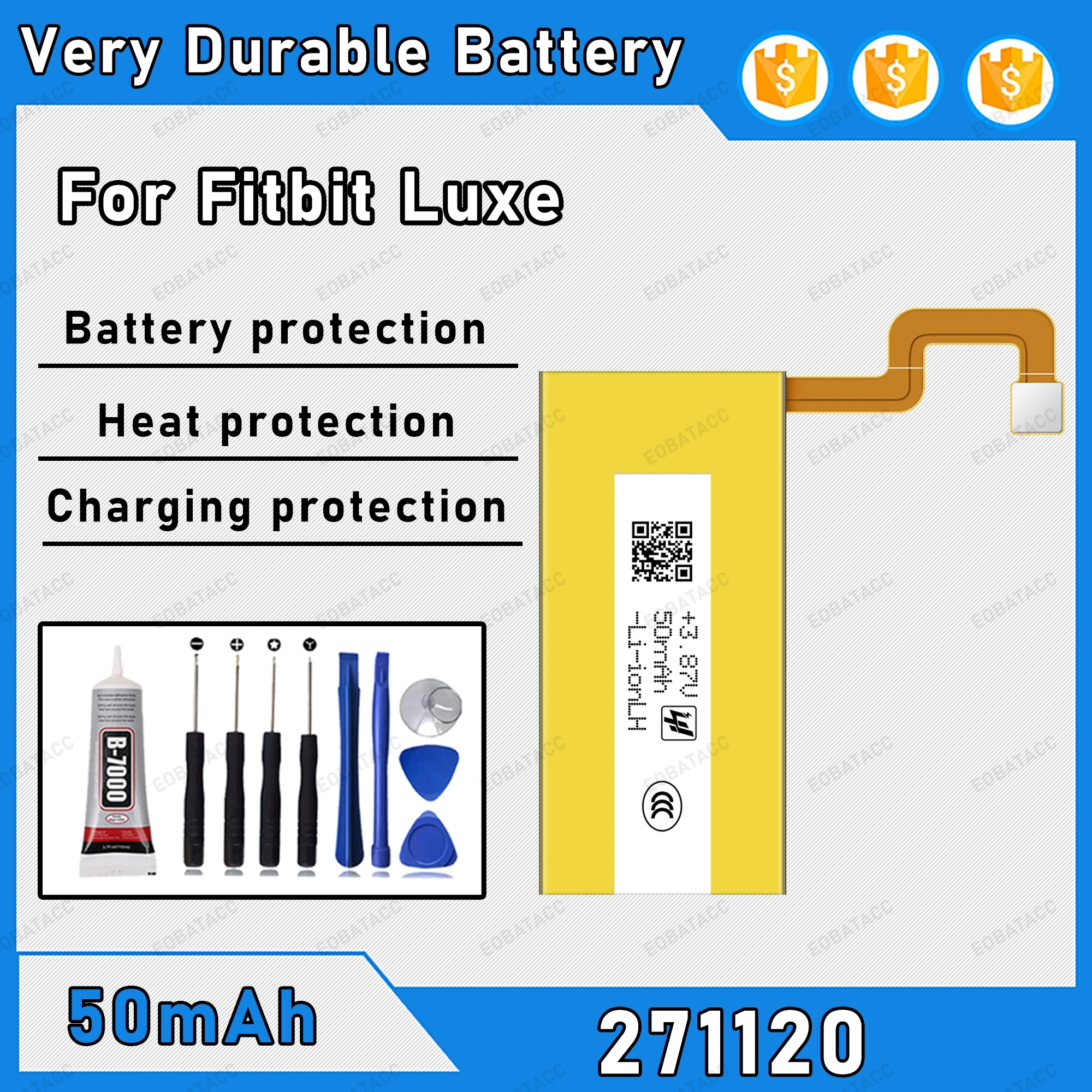 50mAh 100% New 271120 Battery For Fitbit Luxe Replacement Bateria+Free Tools
