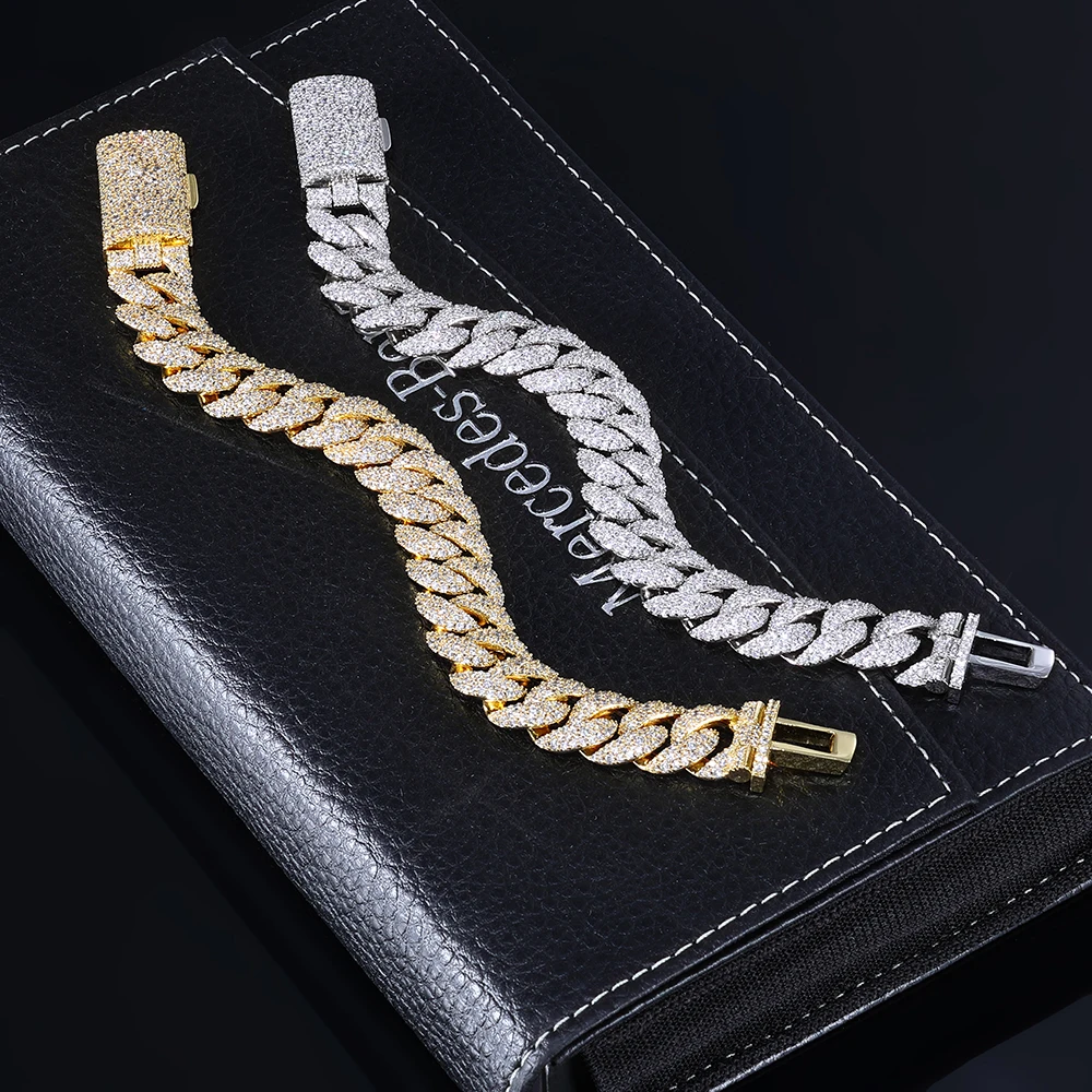 

HHIOK Рождественская новая 14 мм пузырьковая кубинская цепочка 5А с кубическим цирконием Iced Fashion 3-рядный мужской браслет с бриллиантами в стиле хип-хоп