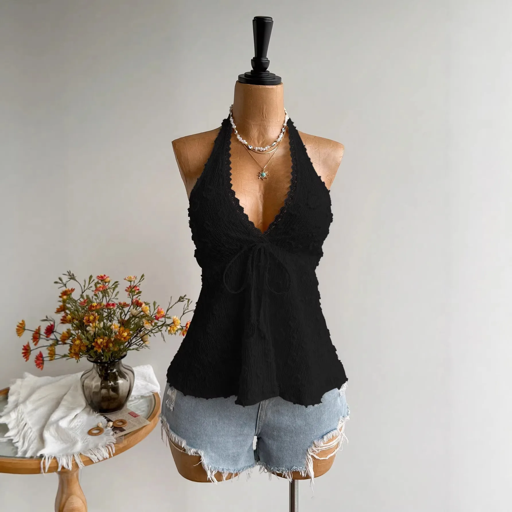 

2026 New Polka Dot Texture Halter Top Casual