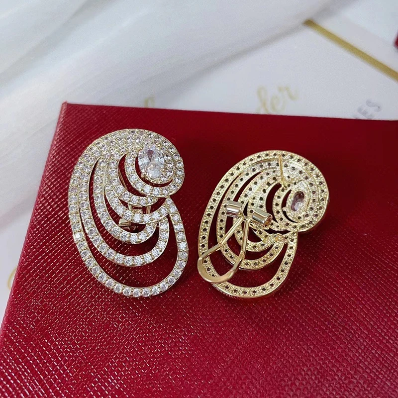 SENYU Twine Hollow Design Big Earring Paved Cubic Ziraonia Luxury Women Party High Quality CZ Dubai Bridal Earrings for Wedding