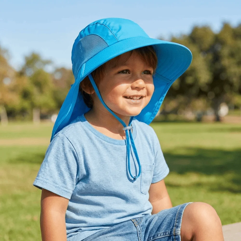 

Детская пляжная панама с широкими полями, однотонная, в корейском стиле, с защитой от солнца, на шнурке, летняя