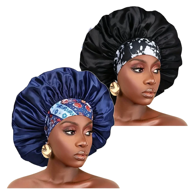 Vrouwen Extra Grote Zijdeachtige Satijnen Haarmuts Dik Haar Slaapmuts Elastische Band Beanie Afrikaanse Headwrap Bloem Tulband Chemo Caps