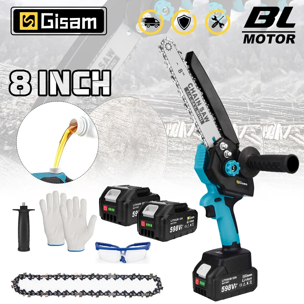 

Gisam 8 Inch Electric Chainsaw Brushless Handheld Electric Chain Saw with Auto Oiler-System for Makita 18V Battery Power Tools