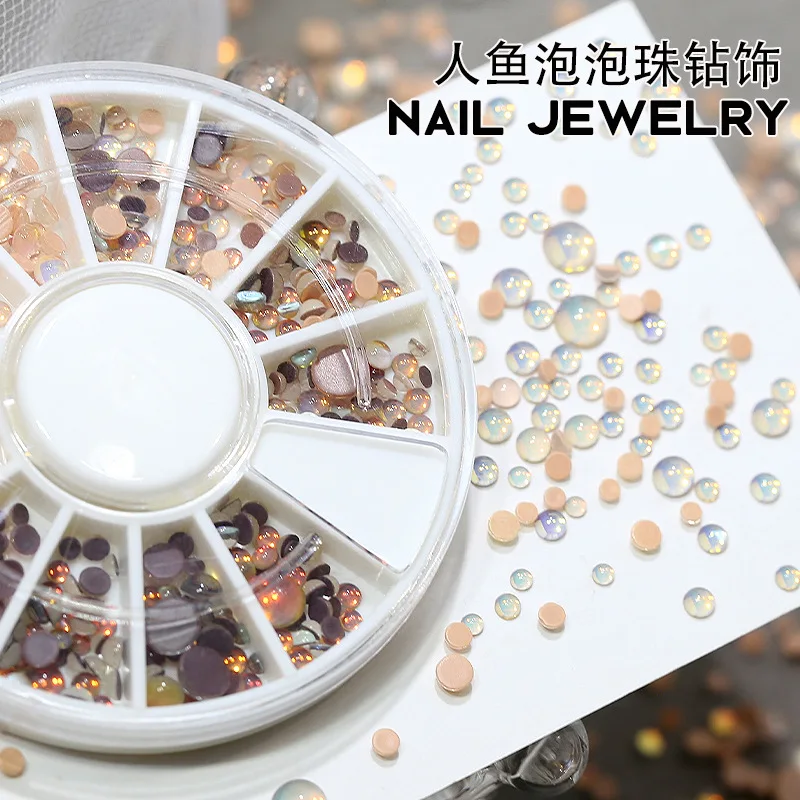 Millard – 12 grilles, mélange de tailles, opale marron, sirène, bulle de diamants, strass pour Nail Art, décorations de manucure, ornements ronds à dos plat