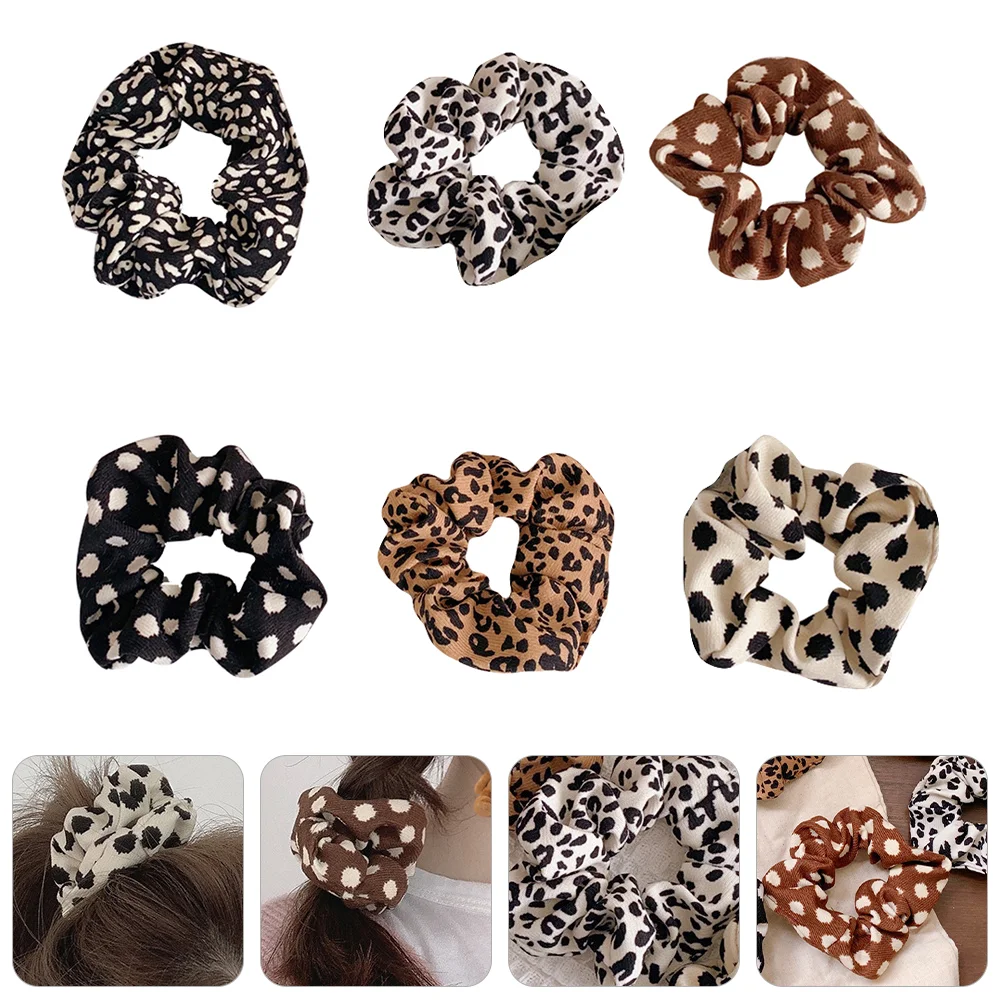 6 Pcs Vintage Floral Rubber Band Bobbles Hair Bands Ribbons Ring Rings Knitted Material Elastic Ties Dot Women's Miss