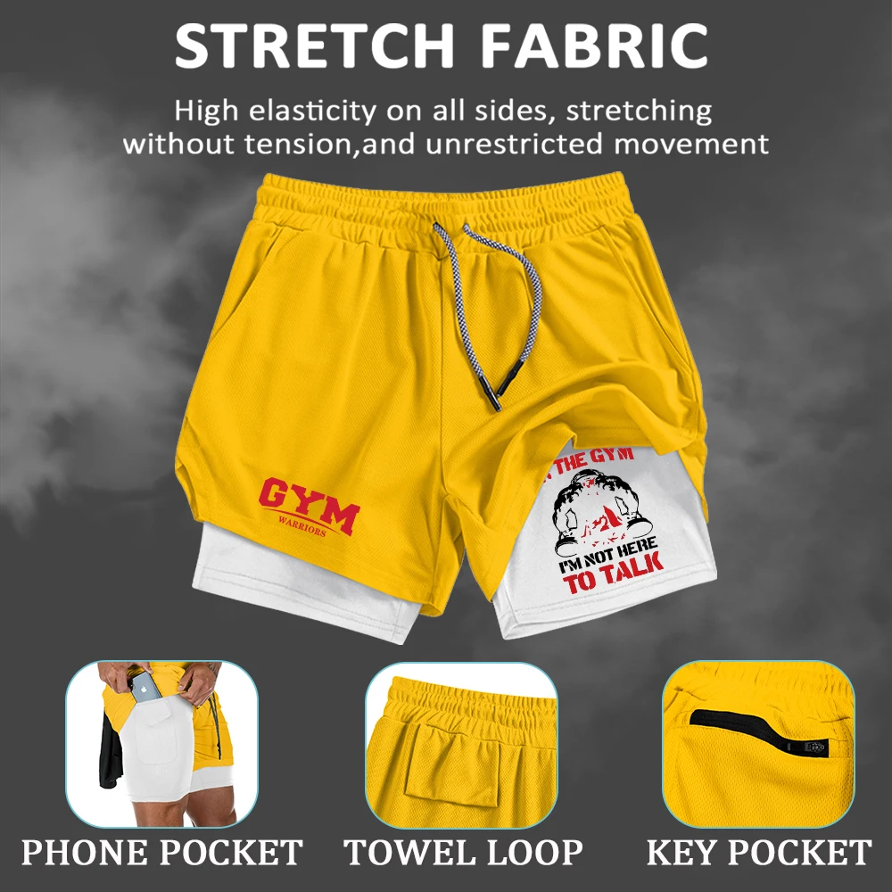 

Men's Printed Fitness Shorts Summer Outdoor Running And Cycling Two In One Double Layer Shorts Casual Vacation Beach Pants