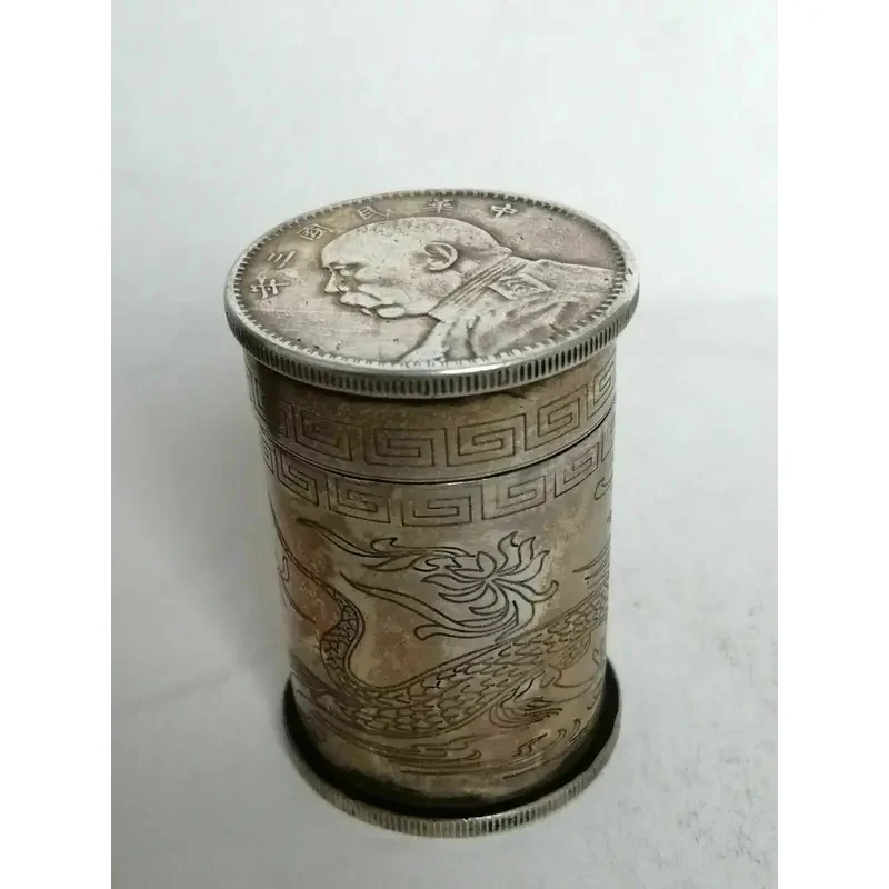 Collection China Copper Silver Carving Flower Dragon Coin Inlay Toothpi Buet