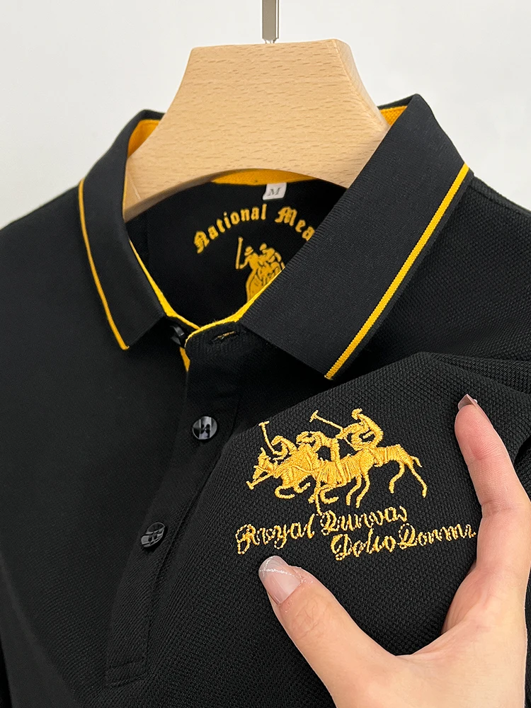 2024 New Men\'s Business Exquisite Embroidery 100% Cotton Summer Short Sleeved Polo Shirt Trendy Leisure Comfortable T-Shirt Top