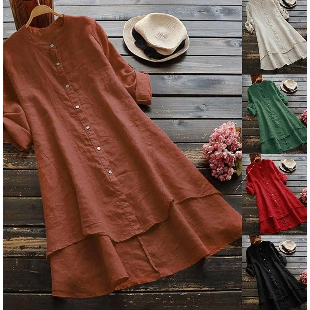 

Ms Hot Color Button Cotton Long SVE irt Женские однотонные круглые Ne Long Sve Regular Length Faionable Button up