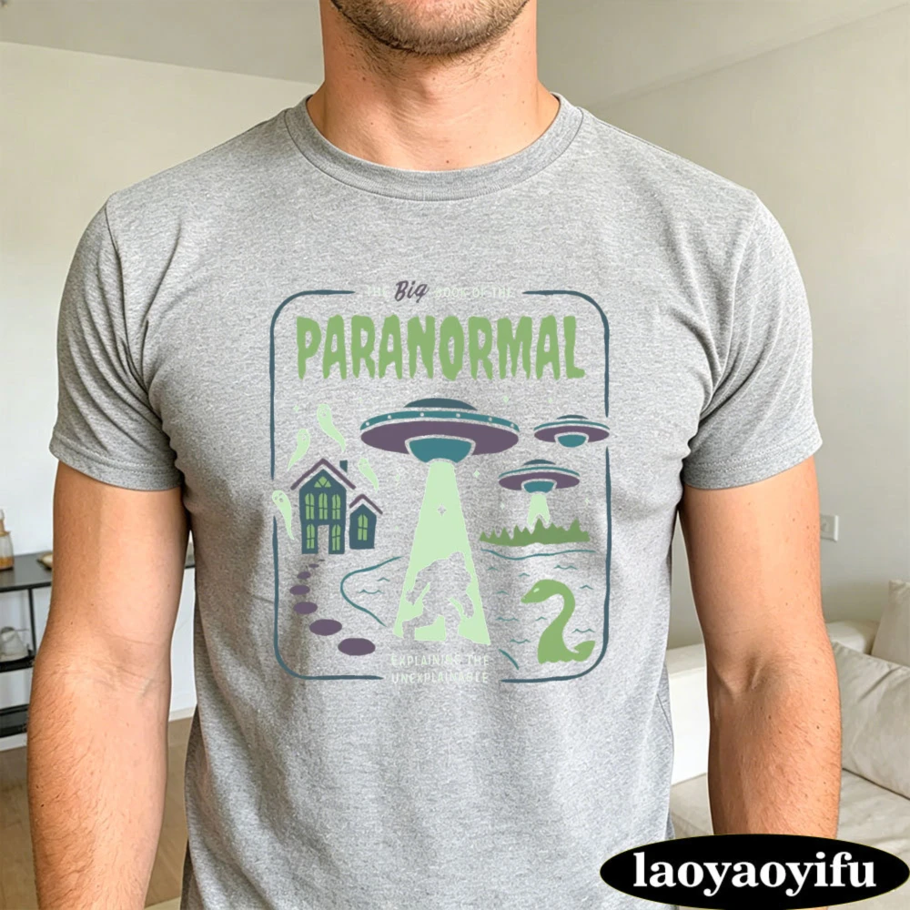 UFO Ghost Bigfoot Loch Ness Paranormal Summer Men Cotton T-Shirt Weird Cryptid Cool Graphic Short Sleeve Apparel