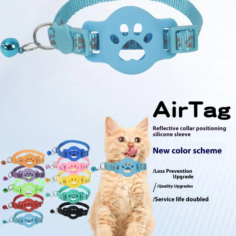 

Paw Design Reflective Cat Collar with Bell Holder for Airtag Tracker Case Adjustable Safety Neckband Kitten Pet Accessories Read