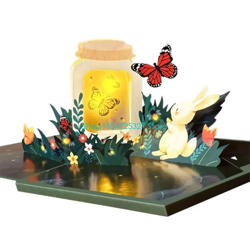 D8KF بطاقة تهنئة بإضاءة LED على شكل فراشة ورقية للعطلات مع ضوء LED للأطفال البالغين وأعياد الميلاد وحفلات الزفاف وعيد الميلاد #5