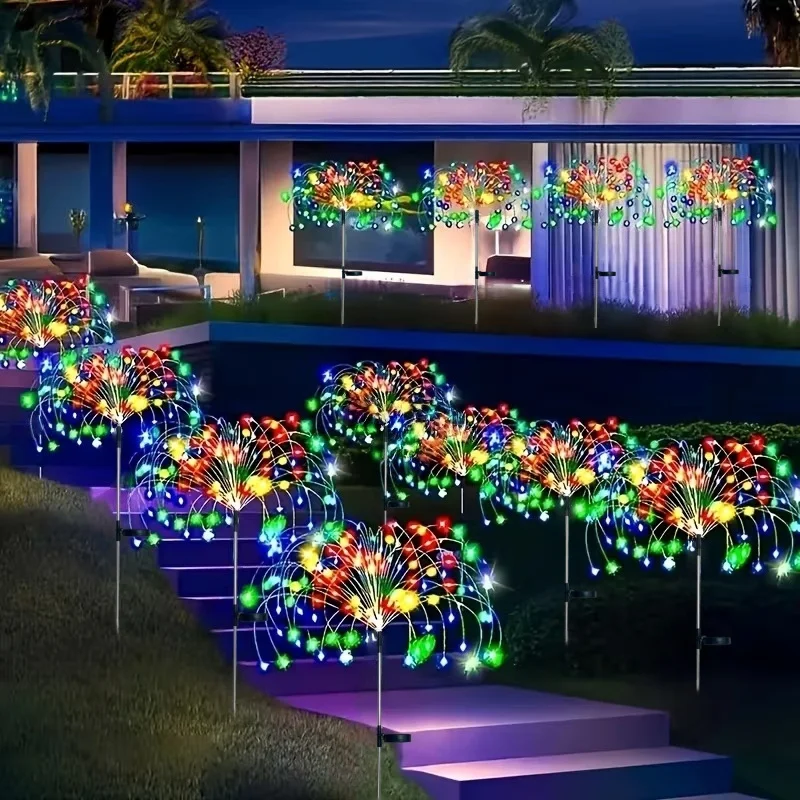Solar powered fireworks lights, 200/150/120/90/60 starburst string lights, 8 lighting modes, suitable for outdoor decoration