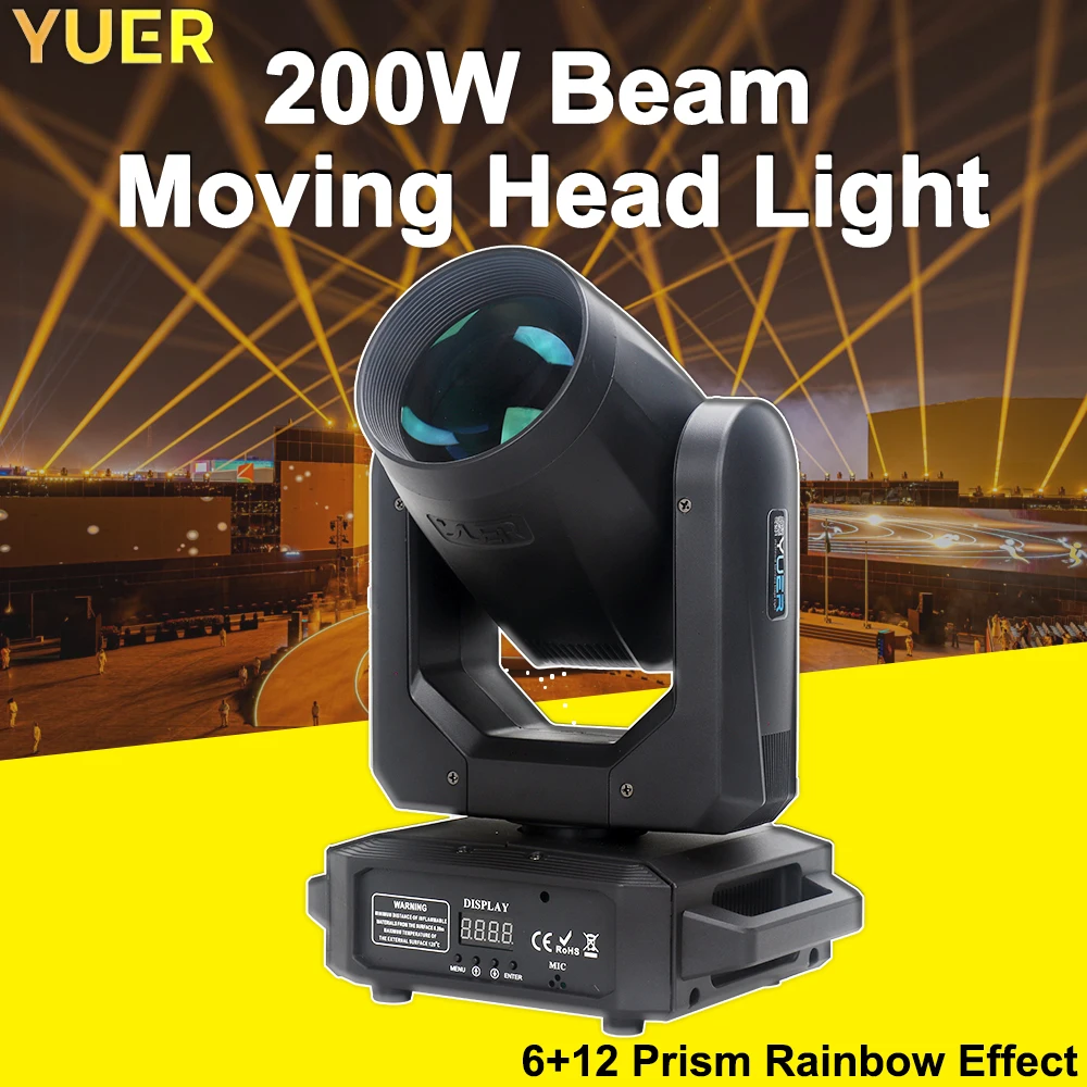 YUER 200W LED Moving Head Light Beam Spot 6+12 Rotating Prisms 12 Gobos 8+6Color Rainbow Effect For DJ Disco Wedding Party Show