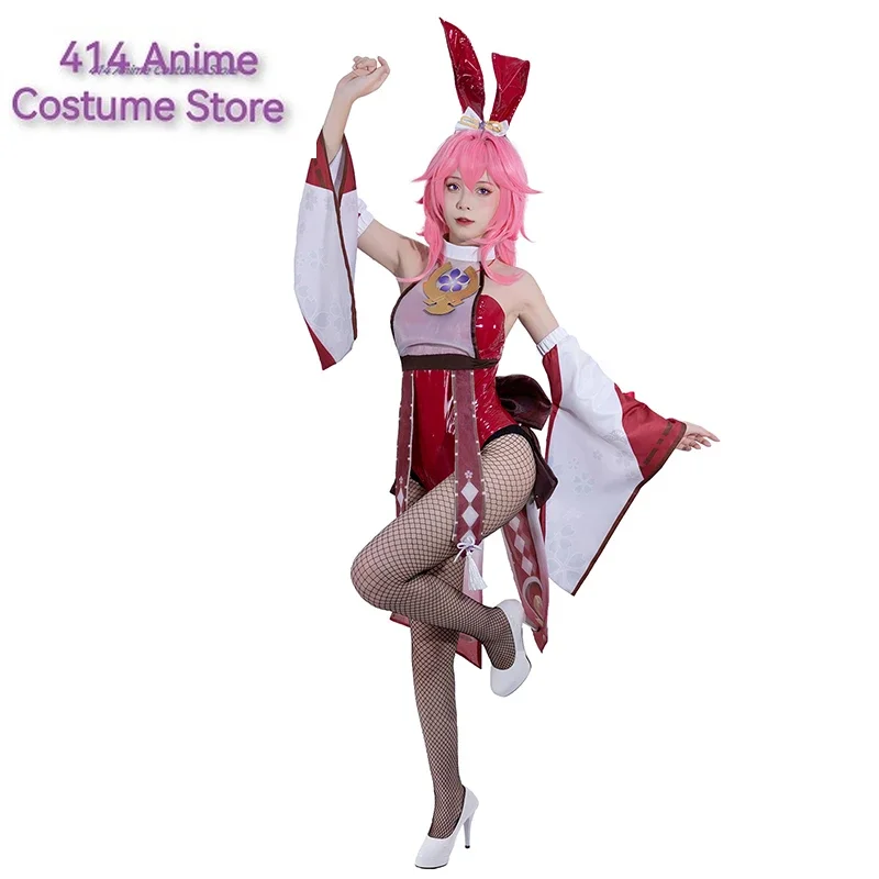 Bunny Girl Yae Miko Cosplay Costume Genshin Impact Yae Miko Bunny Suit Original Sexy Women Red Jumpsuit