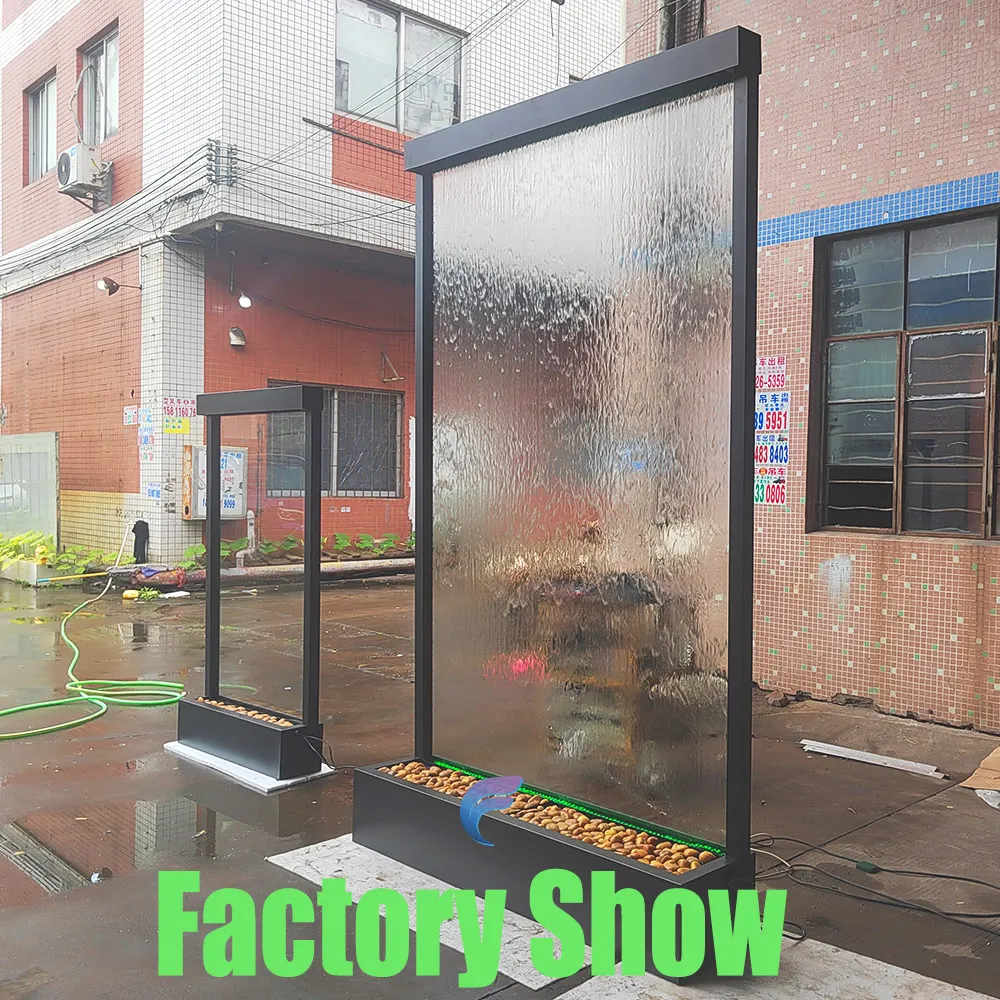 Personalización. Panel de fuente de pared de vidrio para exteriores Art Deco moderno, cascada, decoración del hogar para jardín, hoteles, cascada con espejo de aluminio