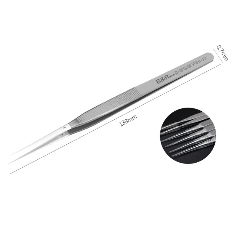 B&R BR-11 BO-11 High Precision Tweezers Stainless Steel Anti-Dislocation Motherboard Forceps Tweezers for Jump Wire