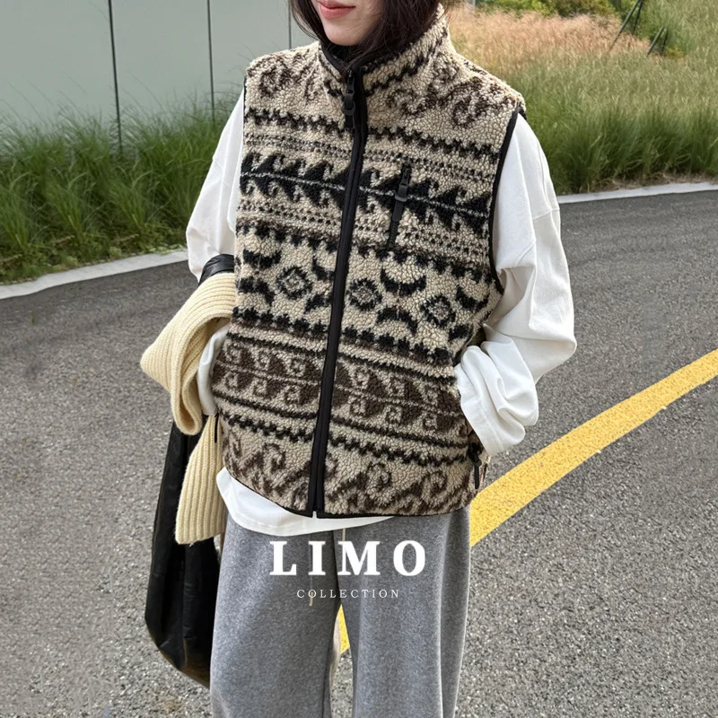 

LIMO Autumn Winter Cozy Floral Print Fleece Gilet Vest for Women Outdoor Camping Layering Loungewear Cute Teddy Sherpa Jacket