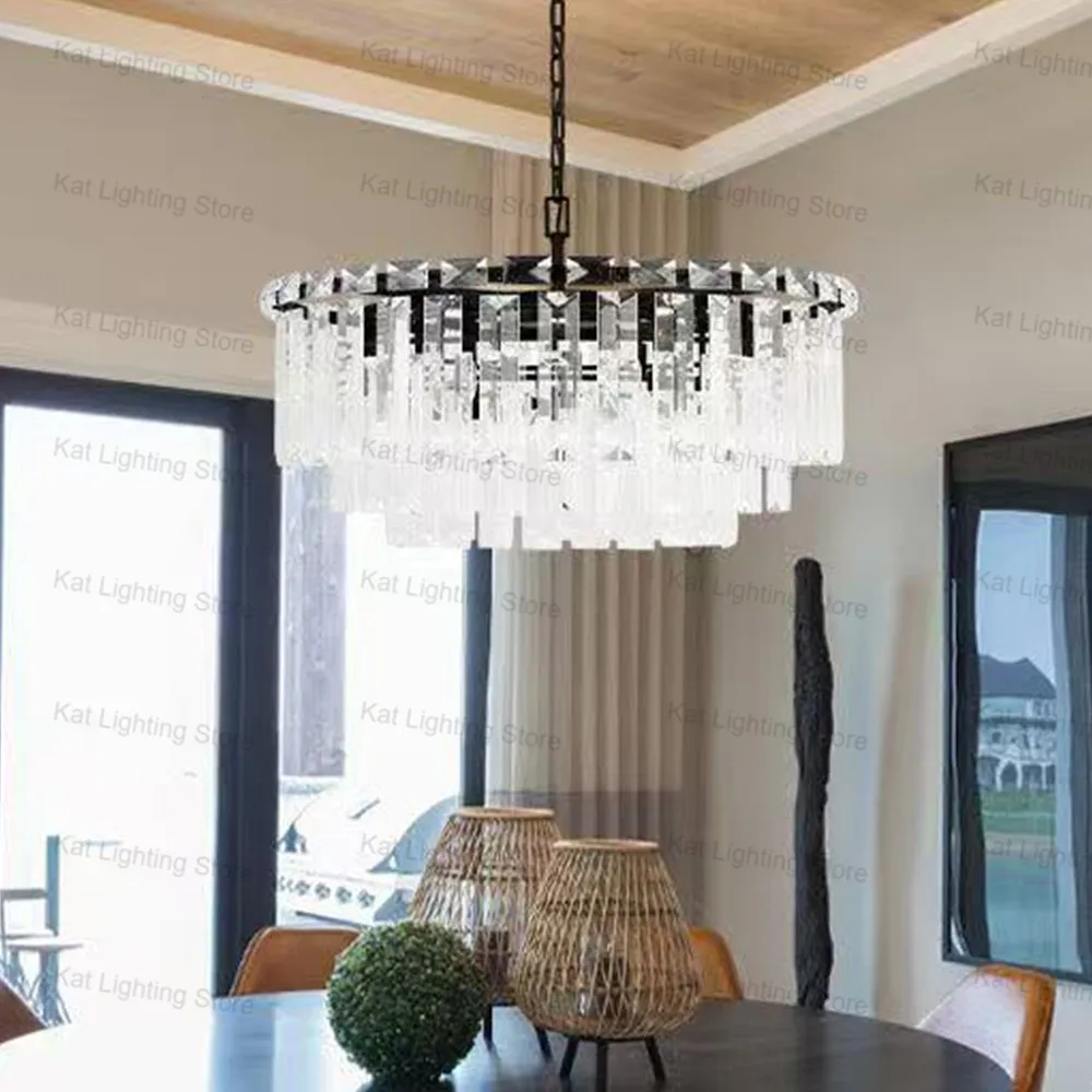 

Nordic Style Crystal Chandelier Featuring E12 Bulbs Adjustable Hanging Chain Circular Brass Black Silvery Dimmable Lustre