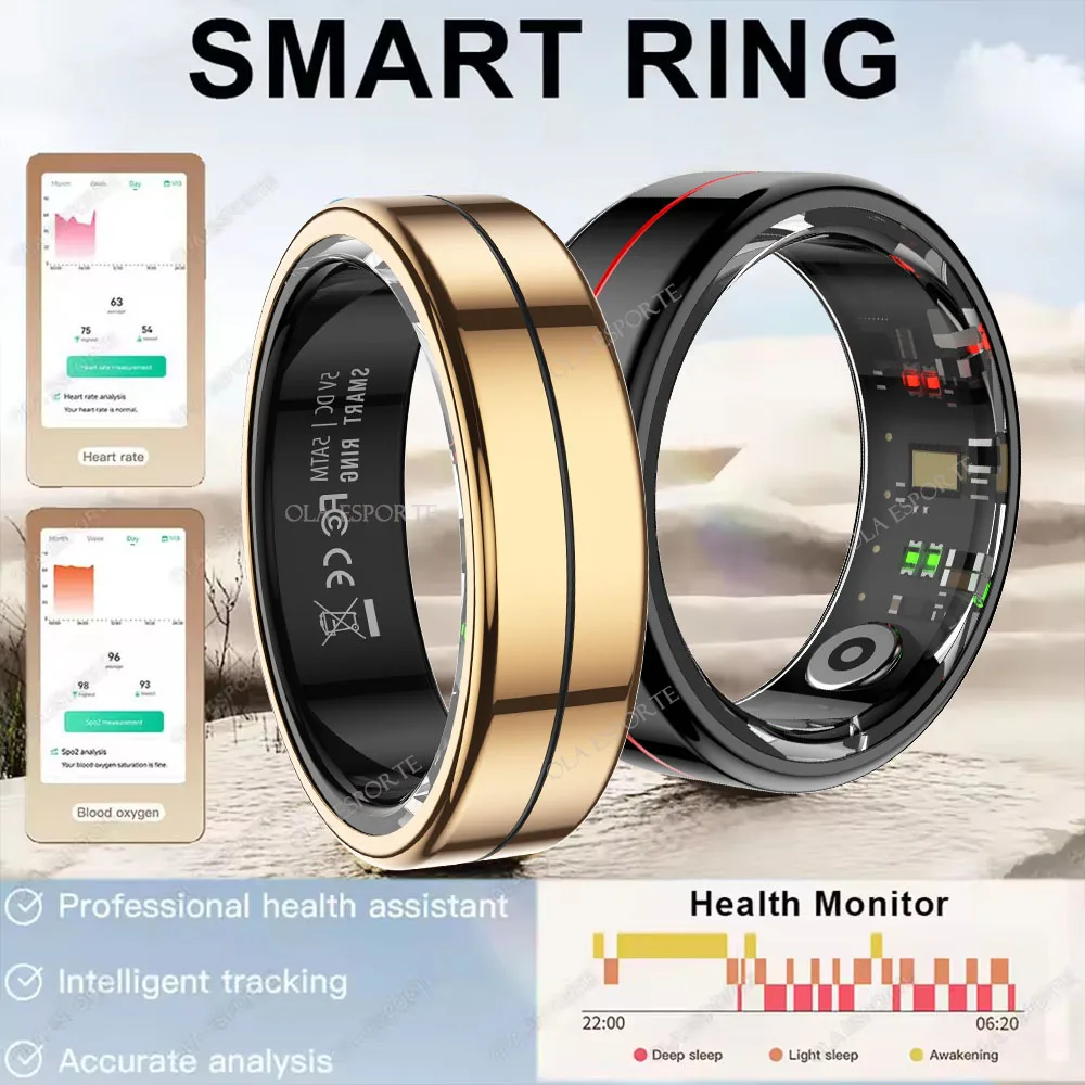 

Smart Ring Women Men Health Tracker Sleep Monitoring Multi-function Blood Oxygen Measurement Blood Pressure Ring For Android iOS