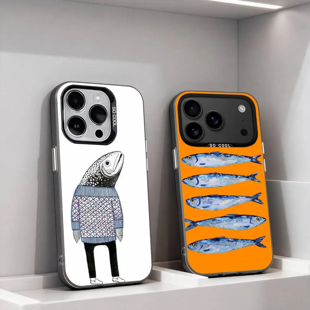 

Fish Funny S-Sardines For iPhone 11,12,13,14,15,16,17,Pro,Max,Plus,E,Air,Mini Phone Case IMD Matte Black