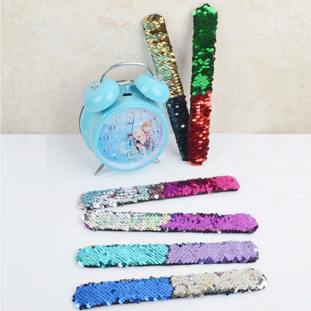 

10pcs Shining Slap Bracelets Paillette Party Decor Mermaid Design Kids Birthday Gift Favors Random Color For Children Girls