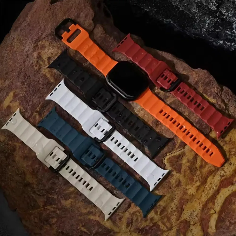 Correa de silicona para Apple Watch Ultra 2/3 49mm10-11 46/42mm 9 8 7 45mm pulsera con hebilla inversa líquida para iWatch 6 5 SE/3 44mm