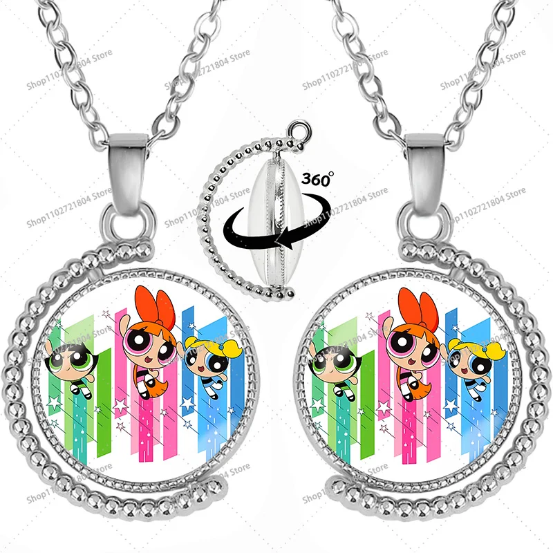 The Powerpuffs Girls Rotatable Necklace for Couple Anime Cartoon Double-sided Printing Necklaces Men Women Good-looking Necklace - view 5