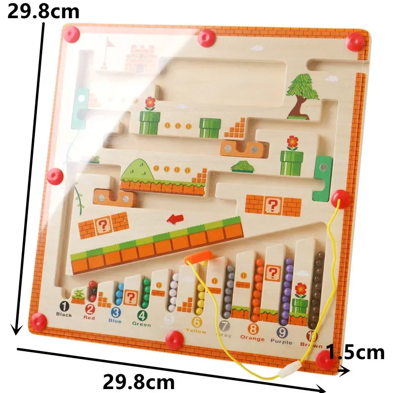 Wooden Magnetic Maze Puzzles Game for Children Color and Number Pen Moving Ball Learning Education Montessori Toys Gift for Kids