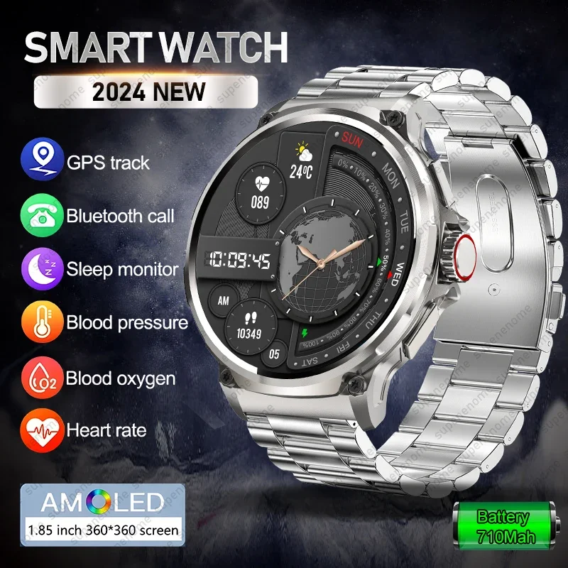 New HD GPS Bluetooth Call Men IP68 Waterproof Smart Watch Blood Oxygen 710mAh Battery Health 100+sport Modes Smart Watches 2024