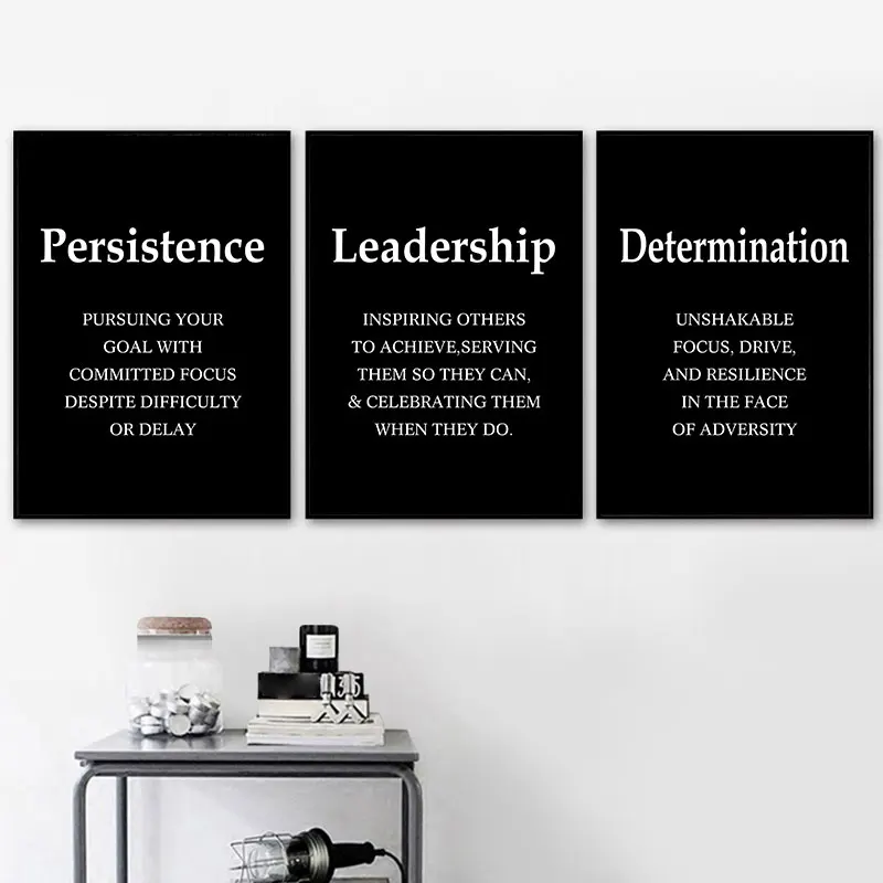 Black White Persistence Leadership Canvas Art Poster Prints Modern Inspirational Words Wall Decor for Living Room Office