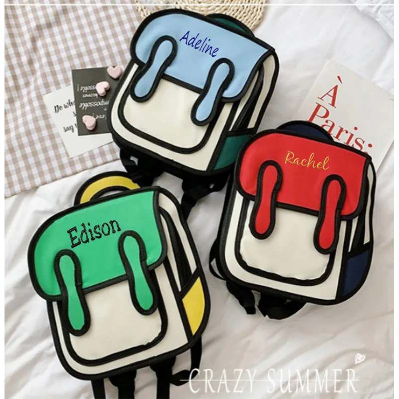 Mochila personalizada para meninos e meninas, Mochila 2D, Elegante e pequena, Estudante casual