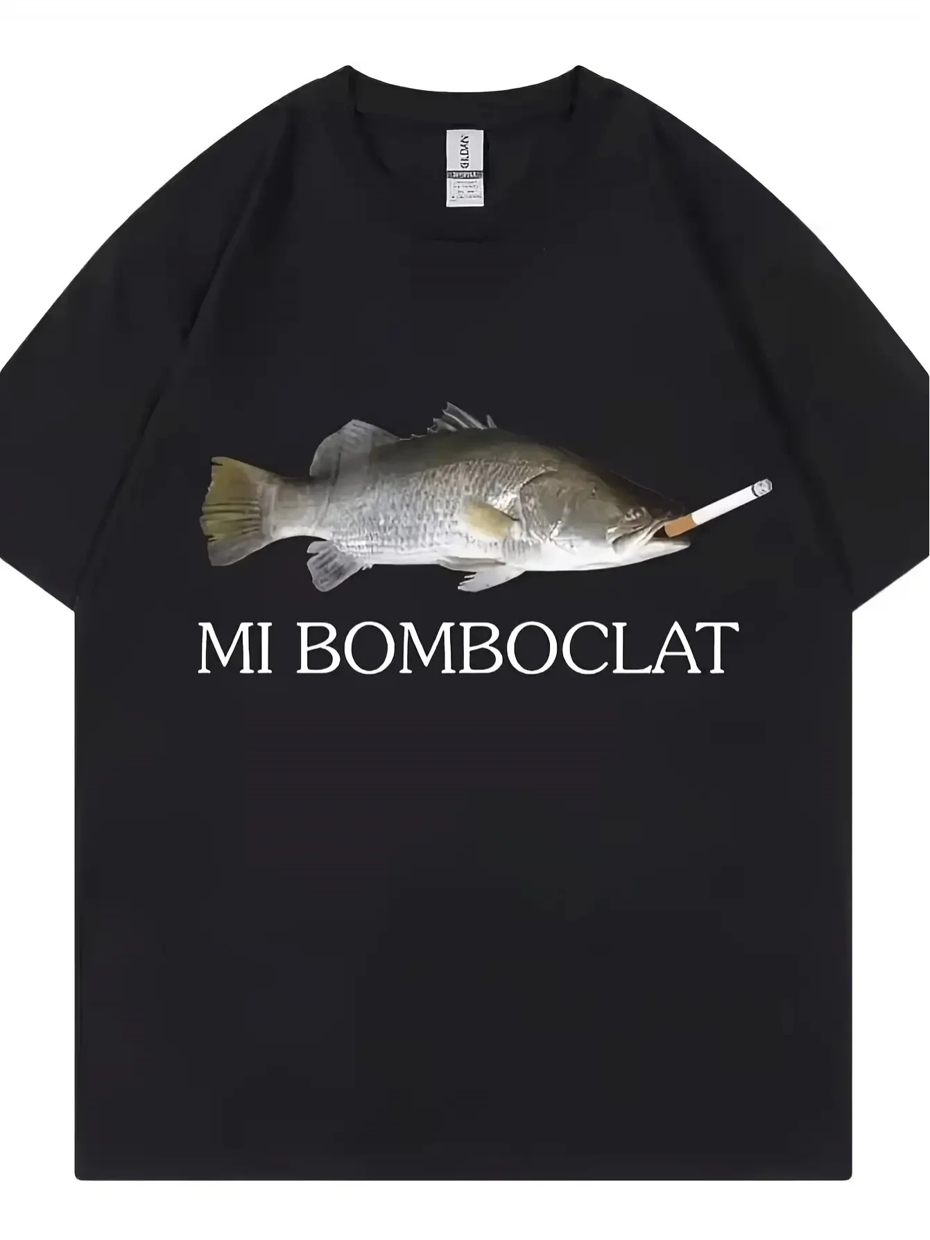 Lustiges Herren-T-Shirt mit Bombshell-Fischmuster – kurzärmliges Vintage-T-Shirt im Harajuku-Stil mit „Mi Bomboclat“-Textdruck