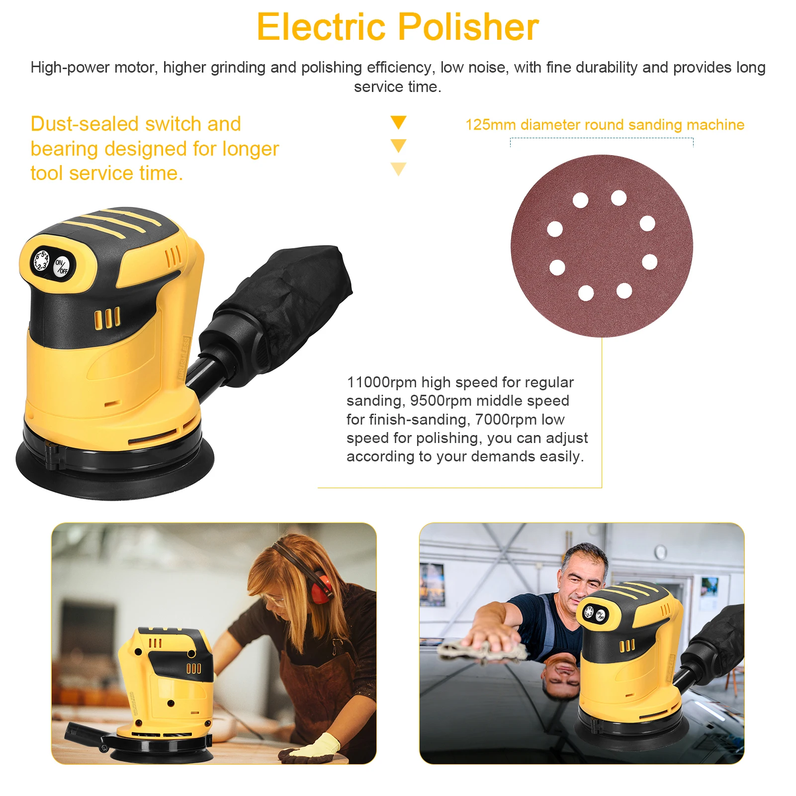 Cordless Wood Grinder Electric Metal Polishing Grinding Sanding Machine Orbital Sander Polisher Compatible With Dewalt Makita - view 4