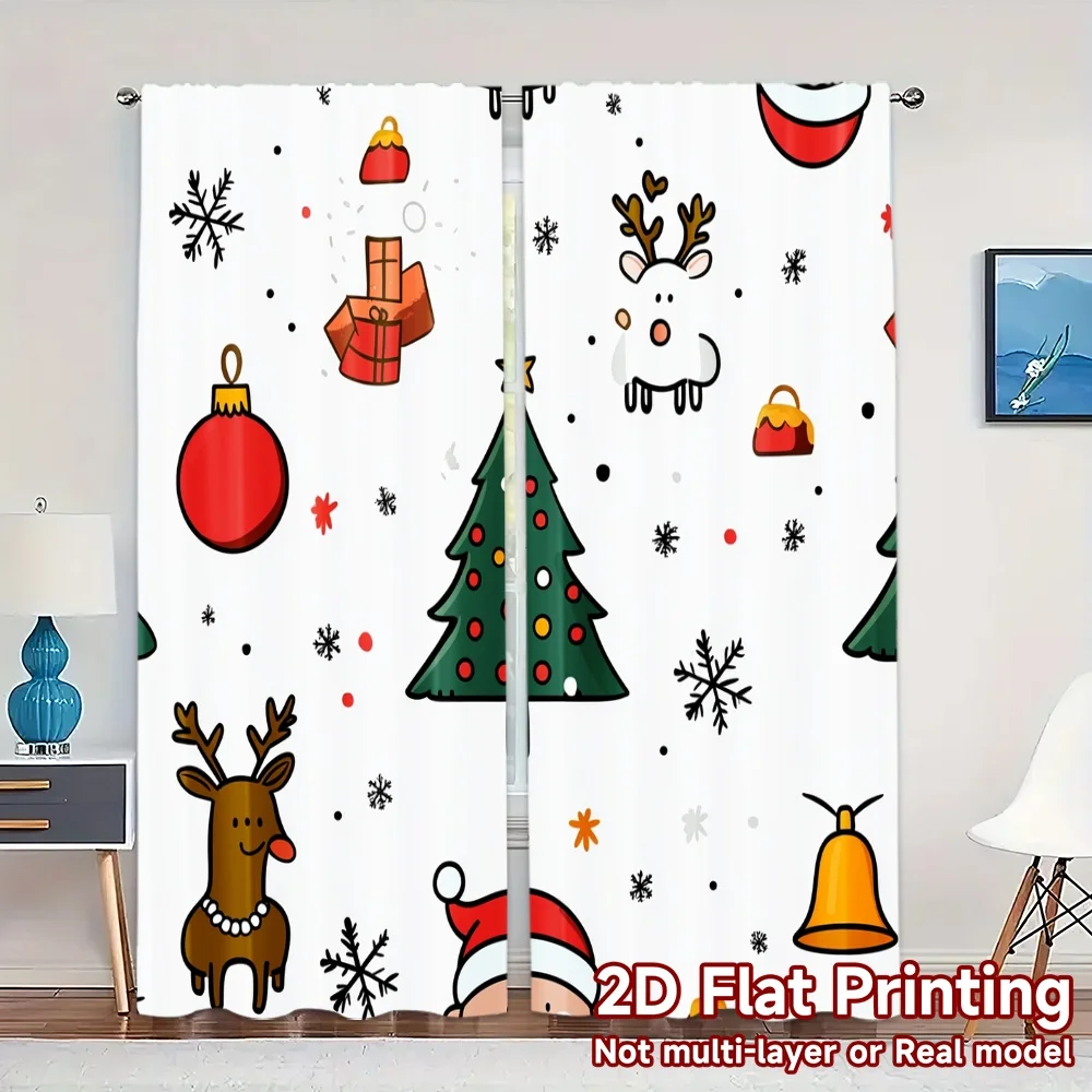 2pcs,Curtains Cute Christmas Seamless (2) Modern Curtains&Window Treatment Yarn Curtains Home Decor Use for Bedroom, Living