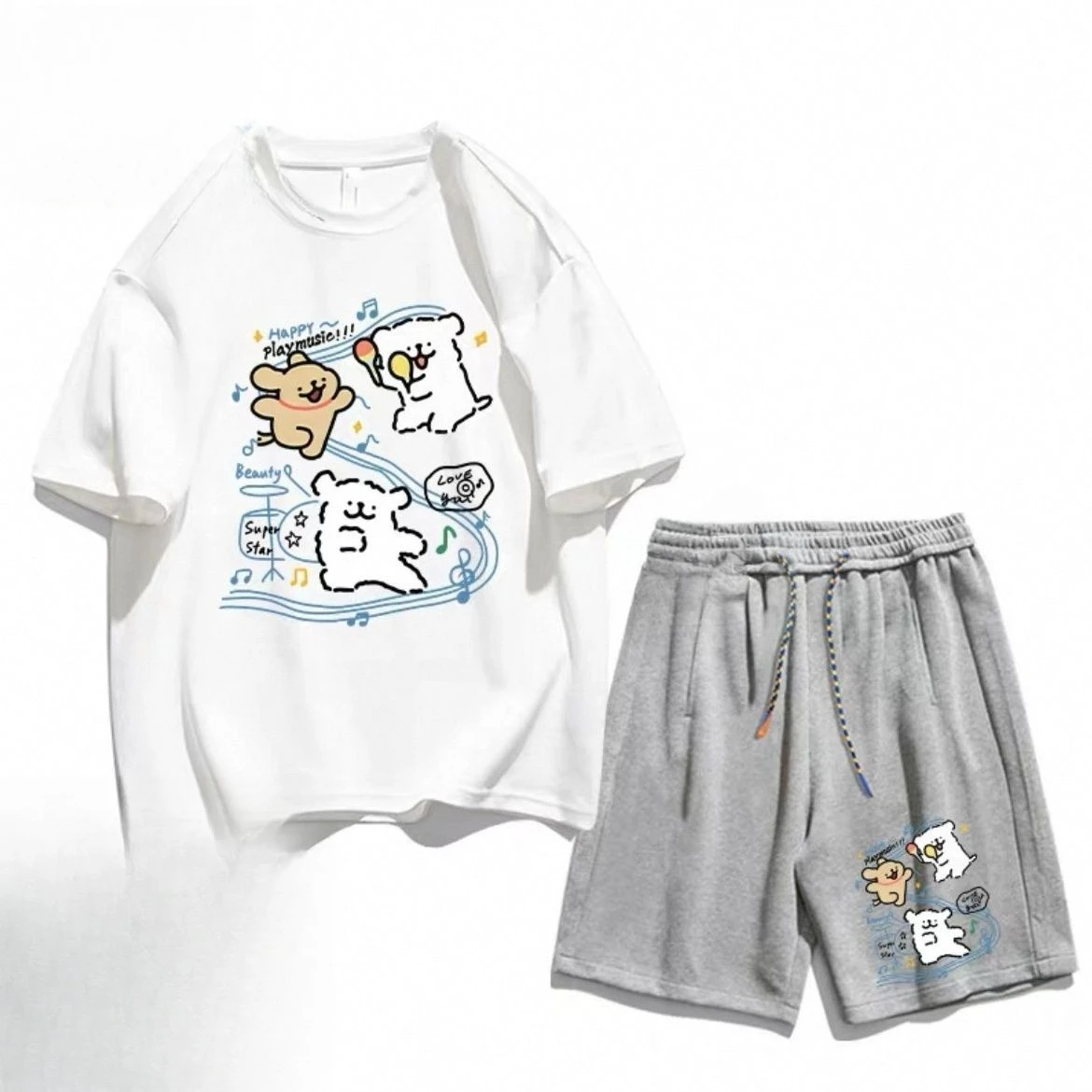 

Music Puppy Short Sleeve Shorts Set 2025 Summer T-Shirt Men's Cute Versatile Sports Pants